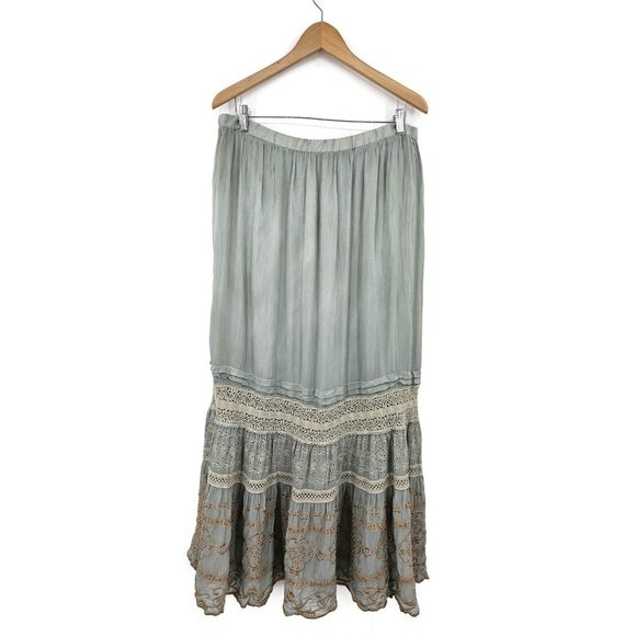 New Johnny Was Rayon Maxi Skirt Womens M Green Eyelet Runs Large - Picture 1 of 6
